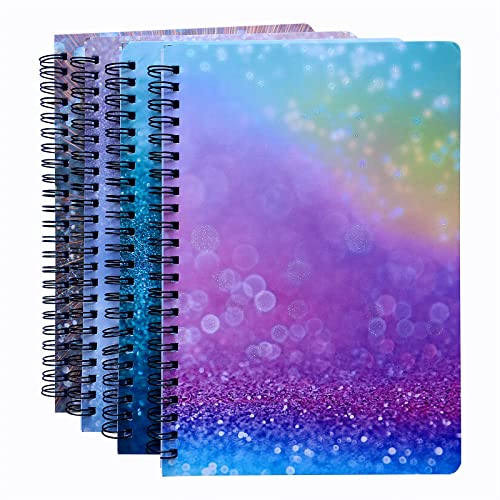 Rhuyoshn 4 Stück niedliche Spiral-Notizbücher 15,2 x 20,3 cm, Frauen-Tagebücher, breit liniert, Hardcover für Schulstudenten, Kinder, Mädchen, 80 Blatt/160 Seiten (Glitzer) Cover
