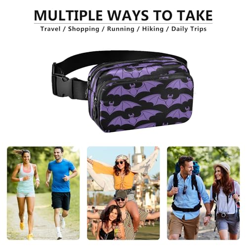 Riñonera morada para pasear al perro y correr con diseño de murciélagos C873 5