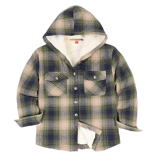 Image of ThCreasa Girls Sherpa Lined Plaid Button Hooded Jacket | Fully Interior Lined, Button Up, Flannel Outer, Family Photo Ready, School To Holiday Events, Fall Winter Shacket With Hood