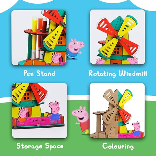 Image of Peppa Pig DIY Windmill Pen Stand | Learn About Electricity & Windmills | Color & Build Rotating Pen Stand | STEM Educational Toy for Kids Age 3,4,5,6 Years| Science & Learning Toy