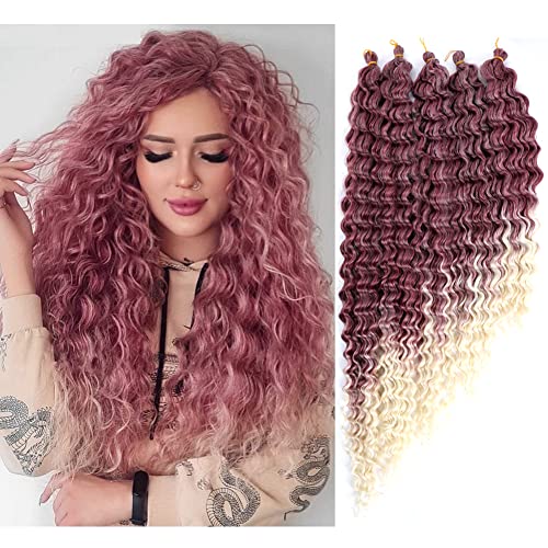 Dibecaa 5X Deep Wave Crochet Hair Long Ocean Wave Braiding Hair Extensions Water Wave Twist Crochet Braids Synthetic Boho Curly Wavy Hair Braids (#T530/613)