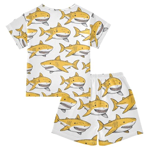 ALAZA Shark Yellow White Pajamas Short Sleeve 2 Piece Sleepwear Top and Bottom Pajama Set Unisex2