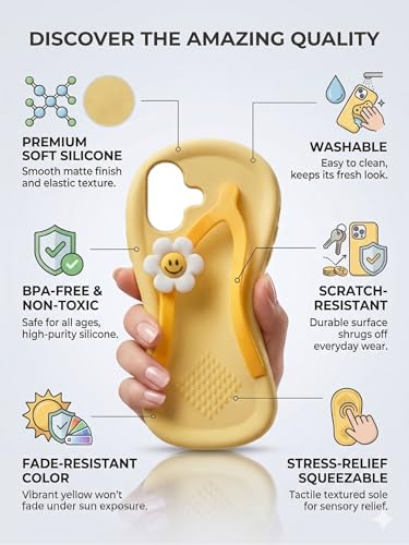 Image of amazon basics 3D Flip Flop Design Silicon Back Cover for iPhone 17 - Slipper Shape Soft Case with Smiley Daisy Flower, Shockproof Protection, Cute & Funny Aesthetic Case for Girls & Women