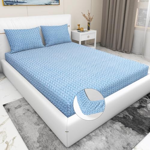 Image of RD TREND 360 Fitted Bedsheets King Size 78x72x8 Inch, Elastic Bedsheets for King Size Bed with 2 Pillow Covers-18x28 Inch (Blue Solid)