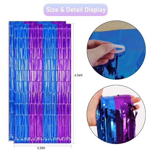 Image of TONIFUL 2Pcs Blue Purple Door Streamers,Green Photo Booth Backdrop,Metallic Streamers Green Foil Fringe Curtains for Birthday,Christmas,New Year,St. Patrick's Day Party Streamers Decor