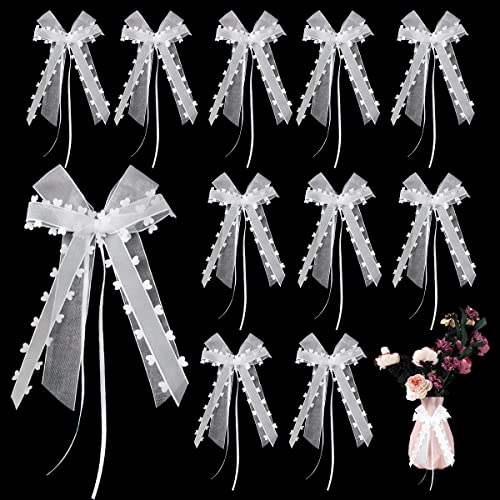 Noeud Mariage Voiture Blanc, ACTOYS 50Pcs Nœuds d'Antenne, Décoration Voiture Mariage, Ruban Voiture Mariage Blanc, Nœuds d'Antenne, Satin Voiture Decoration, Nœuds en Satin Blanc, Noeud Rubans Déco Cover
