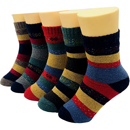 YOMORES Women Socks 5 Pack Vintage Style Cotton Knitting Wool Warm Winter Fall Crew Socks (YOMORES-3)