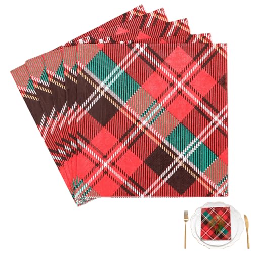 20Pcs Scottish Tartan Napkins Red Green Black Plaid Paper Napkins for Burns Night Decorations Disposable Table Accessories for Dinner Party Supper Scotland Themed Party Supplies