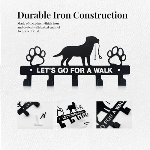 5-Hook Dog Leash Holder for Wall, Metal Leash Organizer with Rust-Proof Finish, Heavy Duty Pet Leash Hanger for Keys, Collars, Harnesses - No Adhesive, Screws Included - Image 4