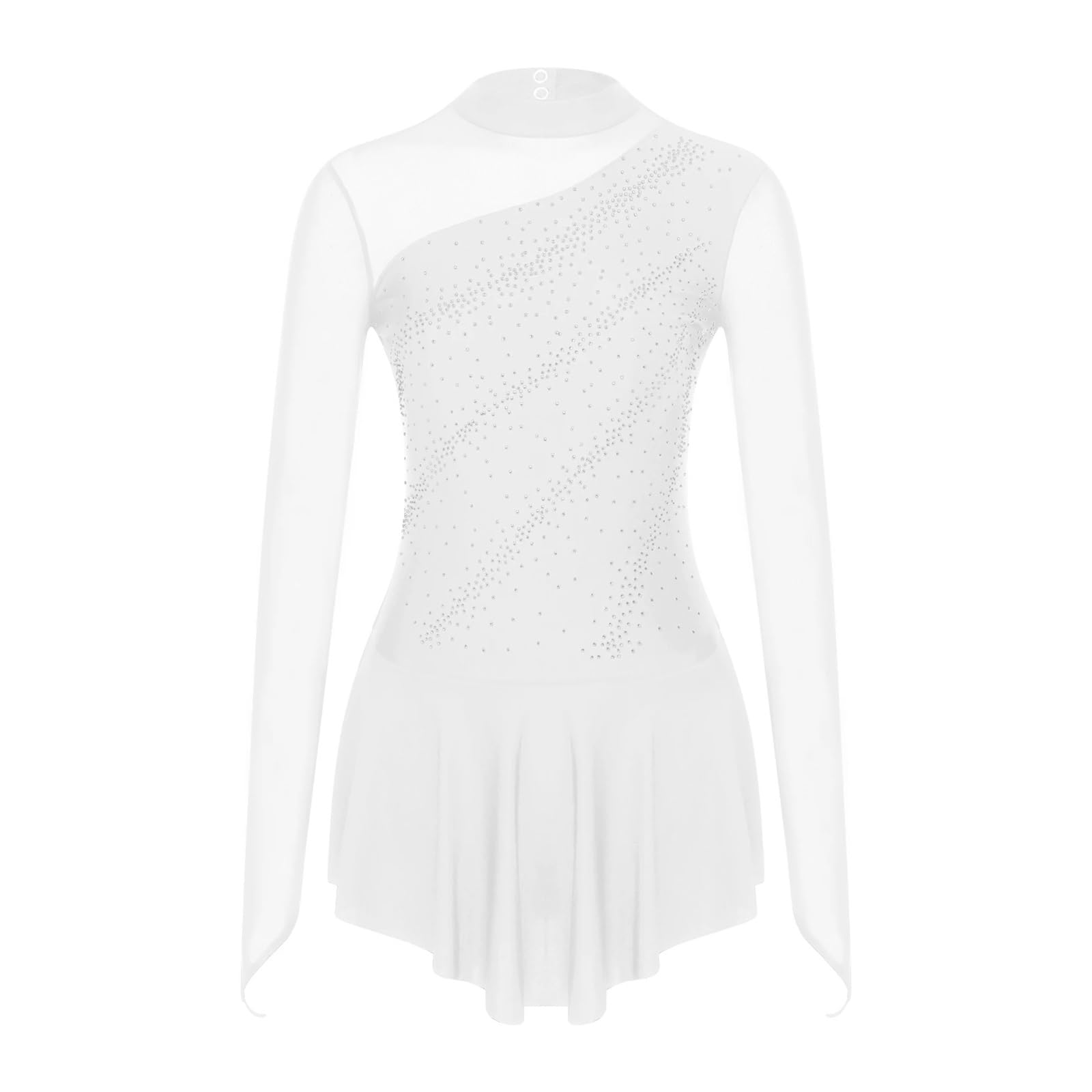 Zgxnyi Women's White Figure Skating Dress Figure Skating Jumpsuit Sheer Mesh Splice Long Sleeve Dancewear Ballet Dress Rhythmic Gymnastics Leotard Dancing Bodysuit Figure Ice Skating Dance Dress(,S)