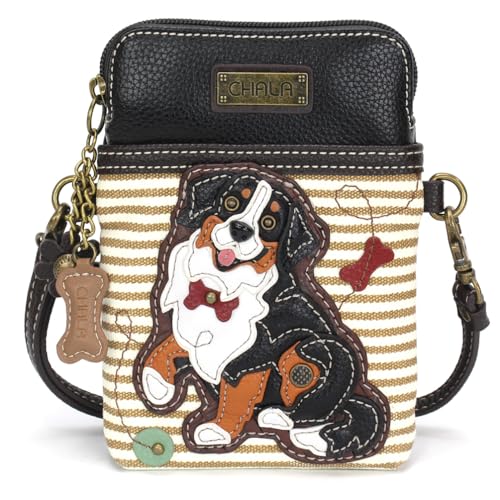 Image of CHALA Dog Collection Cell Phone Crossbody Purse-Women PU Leather /Canvas Multicolor Handbag with Adjustable Strap