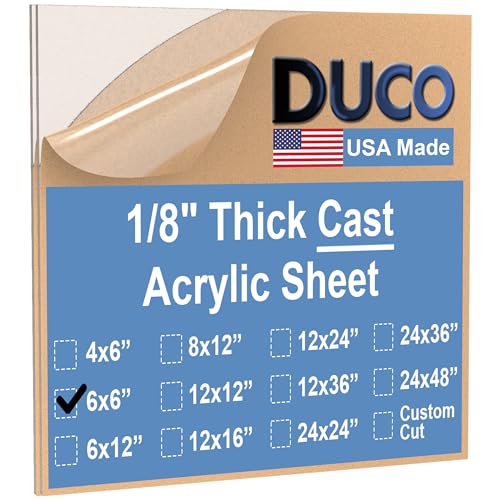 Image of Duco Clear Cast Acrylic Sheets 1 /8 inch (3mm) Thick 6 inch x 6 inch - 2 Pack of USA-Made Transparent Plexiglass Sheet - Shatter Resistant Acrylic Board for Window Replacements, Displays, Signs, & Barriers