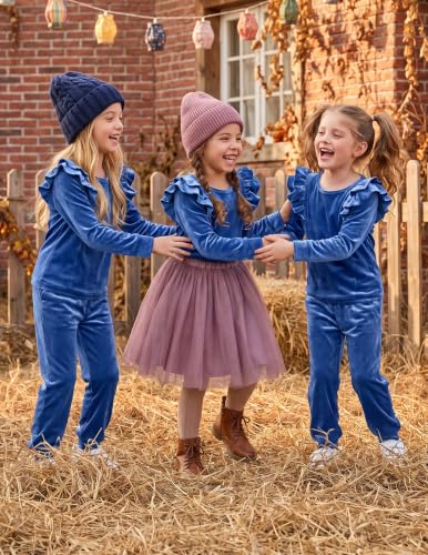 Image of Arshiner Girls 2 Piece Outfits Velour Tracksuit Ruffle Sweatshirt Sweatpant | Cute Clothes, Sweatsuit, Long Sleeve Pullover, Fall Winter Clothing Sets, for 3-10 Years