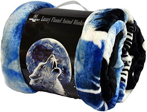 LUXURY 3D FAUX FUR SOFA BED THROWS/BLANKET ANIMAL PATTERN THROWS DOUBLE KING SIZE (King (200 x 240cm), Wolf Moonlight)