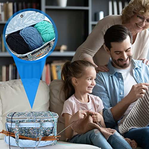 Image of Yarn Bag-Large Size-Yarn Storage Organizer with Grommets-Portable Crochet Bag for Yarn Skeins-Crochet Hooks-Knitting Needles -Other Accessories (Flower-Blue)