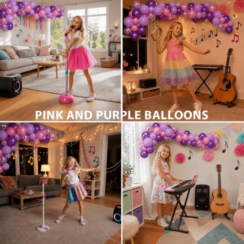 Image of Pink and Purple Balloons Different Size 12, 5inch for Balloon Arch Garland- 60Pcs Metallic Purple Pink Latex Balloon Confetti Ballon with Ribbon for Kpop Birthday Party Girls,Demon Hunter Decorations