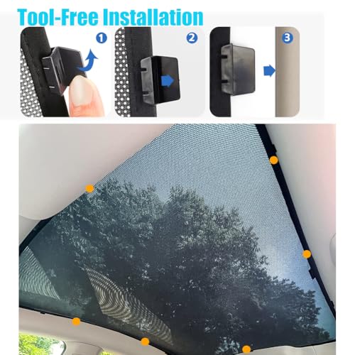 Image of Breathable Mesh Sunshade for Tesla Model Y Juniper /Launch, Thin Lightweight Glass Roof Sunshade, UV Blocking & Ventilation, Easy Clip Install, Foldable with Storage Bag