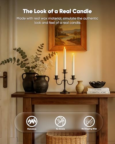 Image of Homemory 2 Pcs White Flameless Taper Candles with Remote and Timer, Real Wax Made 9.6 inch Battery Operated Candle Stick Flickering, Led Taper Candles with Lifelike Flame for Indoor Home Decor