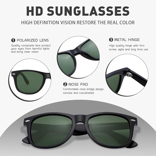 Image of Sunglasses Men, Square Polarized Sunglasses for Mens & Womens, Trendy Retro Sun Glasses Driving Fishing UV Protection