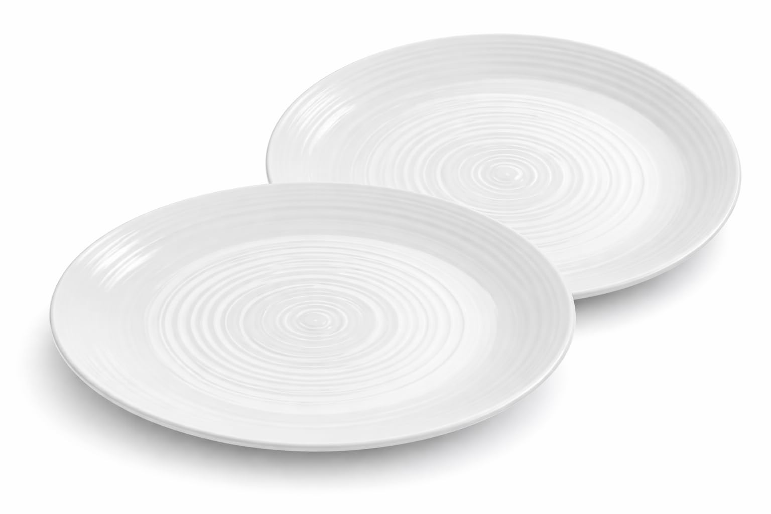 Comptoir de famille 26cm Dinner Plates Set of 2 - White Porcelain Dinner Set for Pasta, Salads & Main Courses - Ripple Design, Microwave & Dishwasher Safe