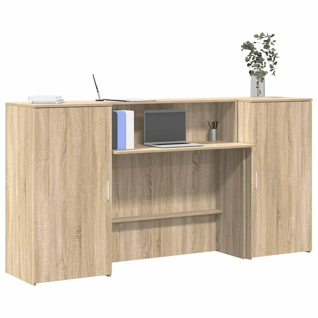 Generico Banco Reception Moderno con Armadietti,Legno Multistrato Rovere Sonoma 200x50x103.5 cm,Ampio Spazio Archiviazione,per Uffici,Hotel,Cliniche e Studi