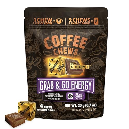 YouChews Coffee Chews - Grab & Go Energy with 100mg per Chew of Clean Green Caffeine. With Real Organic Ingredients Low Sugar Great Bold Taste & Long Lasting Energy Boost (4 Count)