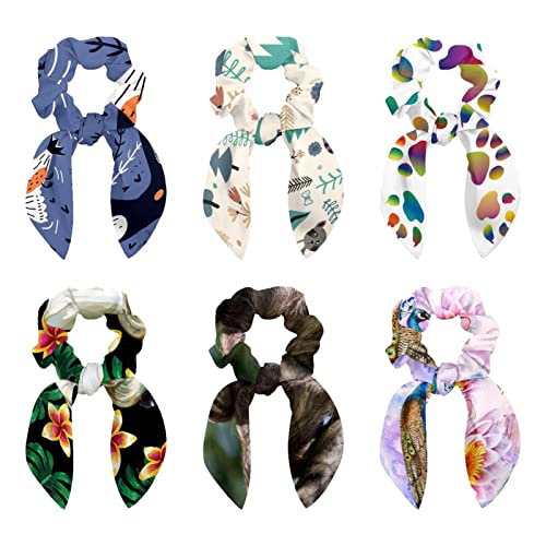 Lot de 6 chouchous pour cheveux avec nœud papillon motif forêt vintage élastique femme