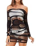 LEMON GIRL Women Fishnet Lingerie BabyDolls Chemise Long Sleeve Stocking Mini Dress Size US2-18