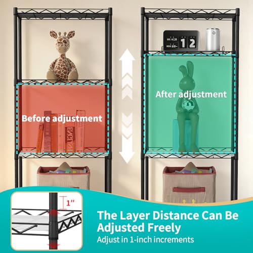 Image of BestOffice | 4-Tier Wire Storage Shelves | 12 inchD x 18 inchW x 44 inchH | Black | with Adjustable Racks PP Liners | Compact Metal Shelf, Holds Upto 600 lbs | Ideal for Kitchens Closets Bathrooms Small Corners
