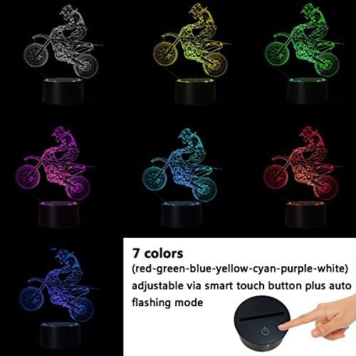 3D LED Optical Illusion Lamps Night Light, LSMY 7 Colors Touch Art Sculpture Lights with USB Cables Bedroom Desk Table Decoration Lamp for Kids Adults, mtb Motocross Bike