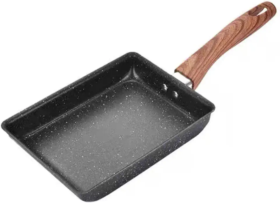 Frigideira 20x15cm De Omelete Japonesa Antiaderente Quadrada Cozinha Cabo De Madeira Fogão a Gás Elétrico Saudável Frita Sem Usar Óleo Durável Premium