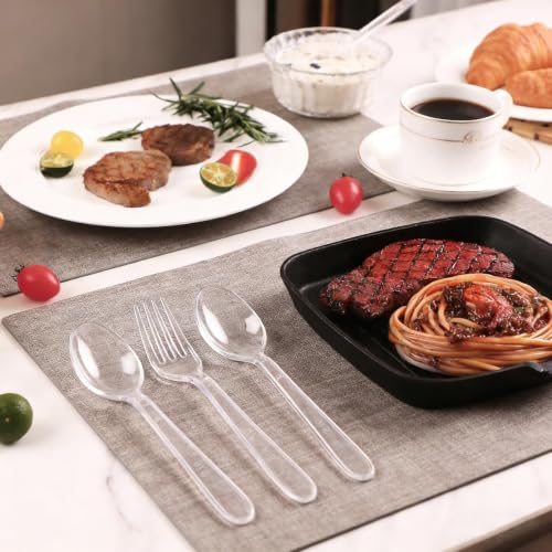Image of Lamosi 1000 Count Extra Heavy Duty Clear Plastic Forks and Spoons | Disposable Plastic Silverware BPA-Free, Heat Resistant for Wedding Party Supplies, 500 Forks, 500 Spoons