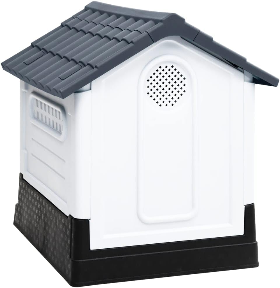 Elevated Dog House for Small Breeds - Durable Polypropylene Outdoor Shelter with Weatherproof UV-Resistant Design in Grey, White, and Black Colors for Beagles, Dachshunds,