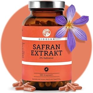 QIDOSHA® Premium Safran Extrakt, 180 Kapseln im Apothekerglas, 30mg je Kapsel mit 2% Safranal und 3,5% Crocin, gewonnen aus den Stigmen marokkanischer Safran-Blüten