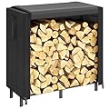 Lifewit 4 FT Firewood Rack with Waterproof Cover, Heavy Duty Wood Rack for Indoor and Outdoor, Fire wood Storage Rack with Side Pocket, Log Racks for Firewood, Wood Pile Stacker Firewood Holder, Black