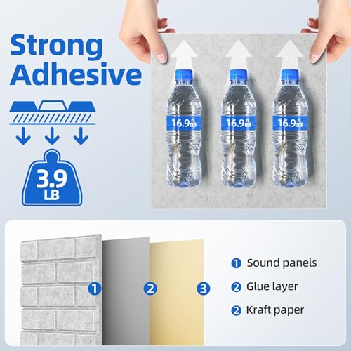 Image of 20 Pack Acoustic Panels with Self Adhesive, 12 inch X 12 inch X 0.4 inch High Density Sound Proof Foam Panels for Walls, Soundproof Wall Panels, Brick Sound Absorbing Panels for Home Studio Office Decor - Gray