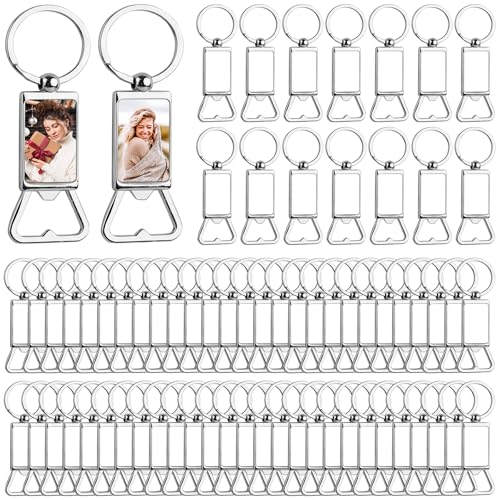 Framendino, Sublimation Blanks Porte-clés Décapsuleur Métal Transfert Rectangle Aluminium Porte-clés Porte-clés, Argenté, 40 Pack