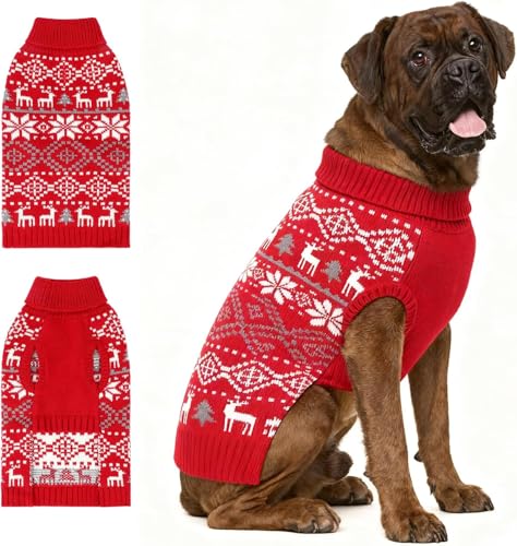 BWOGUE Large Dog Christmas Sweaters, Snowflake Reindeer Dog Turtl...