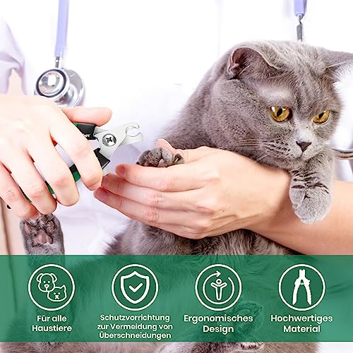 Candure Profi Krallenschere für Hunde und Katzen mit Nagelfeile Edelstahl Krallenzange Hohe Qualität Krallenpflege Schneider für Haustiere Nagelknipser groß Mit Sicherheitsschutz (Klein (S), Grün)
