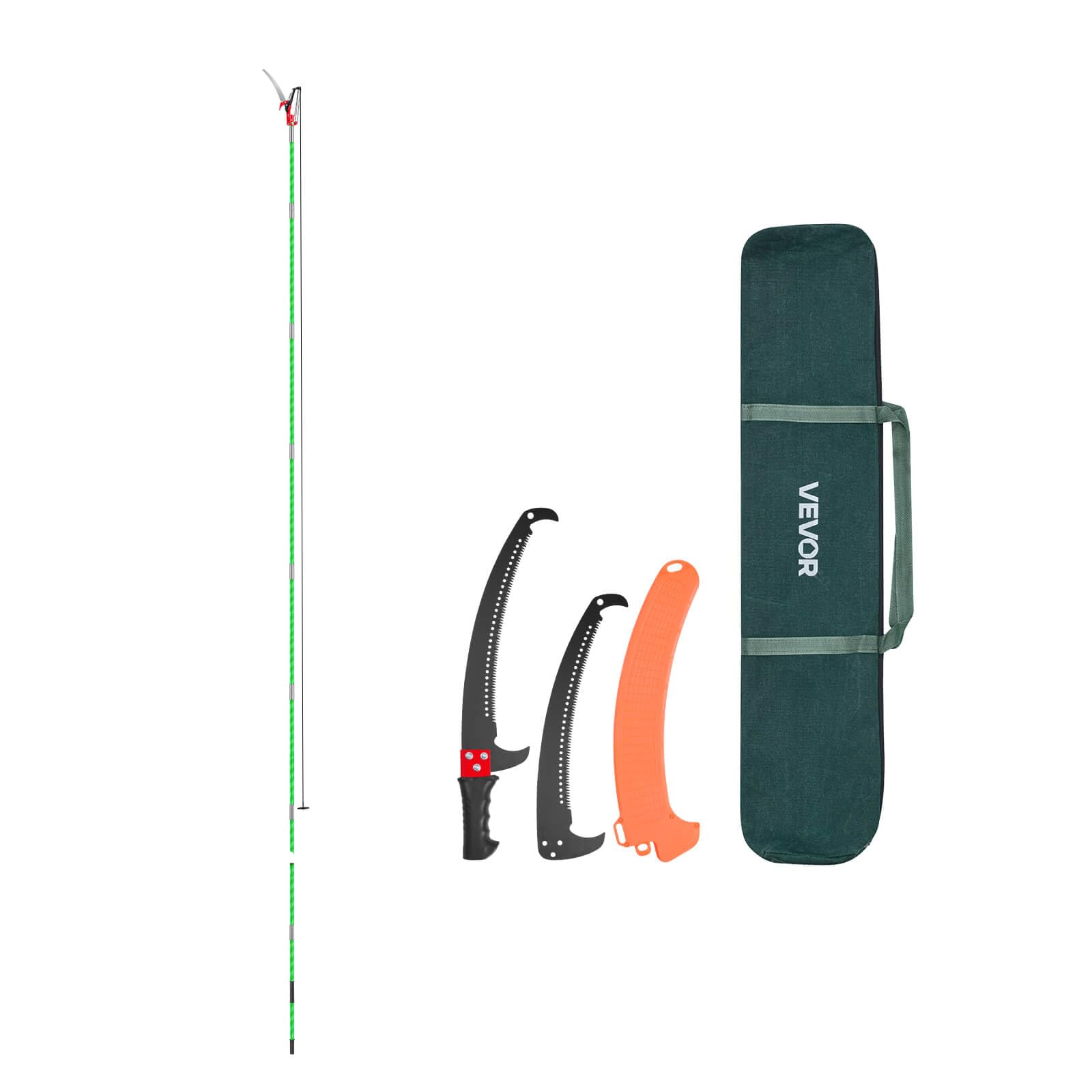 VEVOR Sierra de Pértiga Manual, Podadora de Pértiga Extensible de 118-809,3 cm con Tijeras, Hoja de Acero de 65 Mn, Mango Ligero de Fibra de Vidrio para Podar Ramas Altas, Palmeras y Arbustos