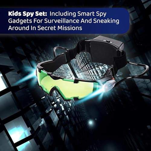 Dazmers Spy Gear Set for Kids - Night Vision Goggles for Kids and Spy Accessories Kit, Micro Voice Disguiser, Infrared Chaser Equipment - X Glasses Surveillance Toys for Kids 8-12 - Kids Spy Kit