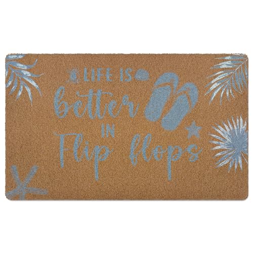 huester Coastal Beach Door Mat, Ocean Coastal Beachy Welcome Mat, Life is Better in Flip Flops Decorative Home Indoor Outdoor Porch Front Door Entrance Outside Welcome Doormat, 17x30 Inch