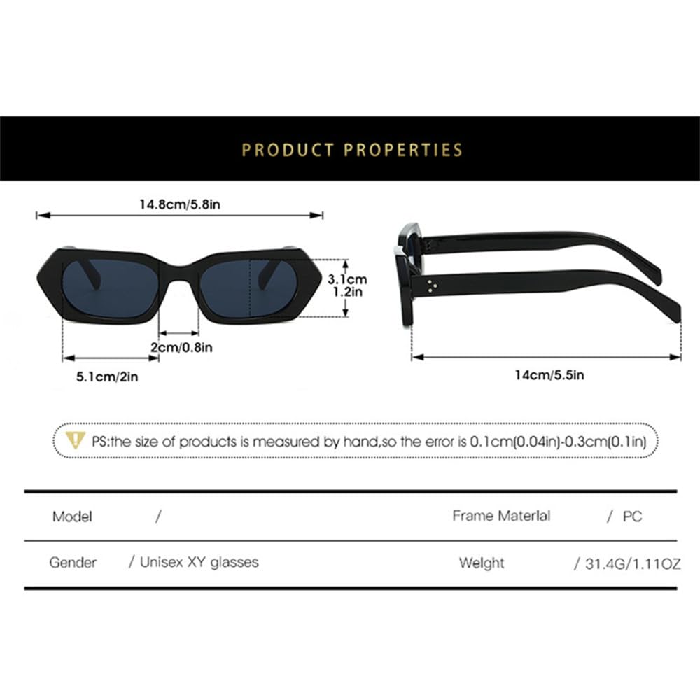 Polygonale Sonnenbrille mit schmalem Rahmen für Damen, Vintage, klein, rechteckig, Coole Sonnenbrille für Damen, klare Schattierungen, Brillen, UV400
