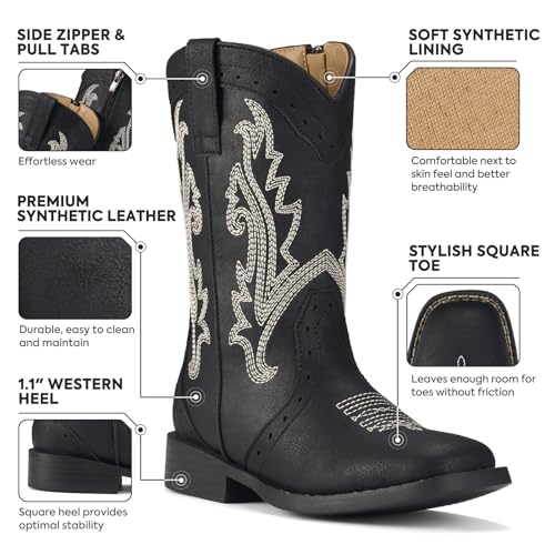 Rollda Girls Cowgirl Boots Kids Cowboy Boots Square Toe Girls Western Boots for Toddler/Little Kid/Big Kid2
