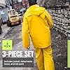 Pioneer Waterproof PVC Work Suit for Men Repel Rain Gear Yellow Safety Jacket and Bib Pants - 3 PC Set With Detachable Hood - X-Large