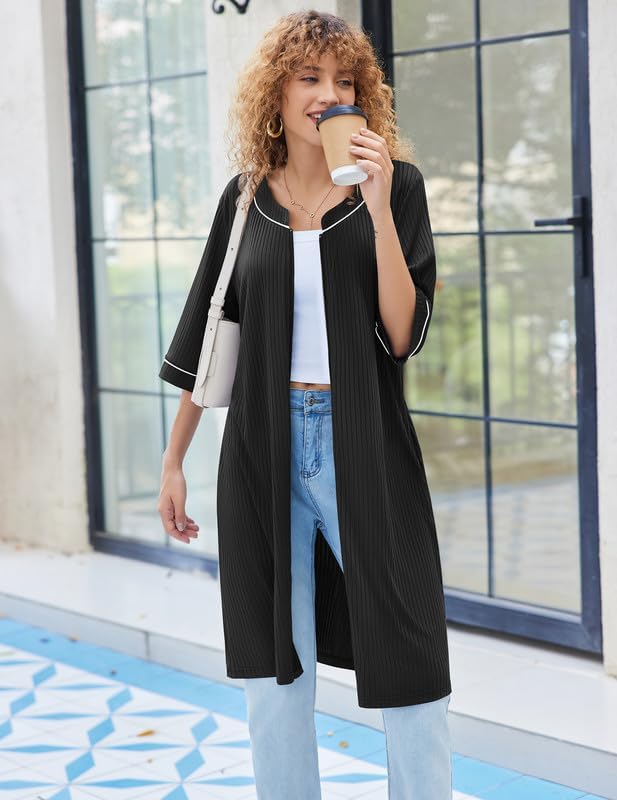 Ekouaer Women Robes Zipper Front 3/4 Sleeve Housecoat Zip Up Bathrobes Lightweight Nightgown with Pockets S-XXL - Image 4