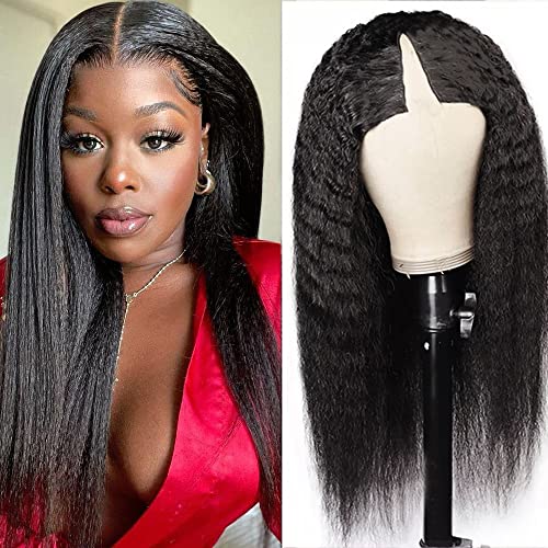 Abijale V Part Wigs Human Hair Brazilian Virgin Kinky Straight Human Hair Wigs for Black Women Yaki Straight V Shape Wig