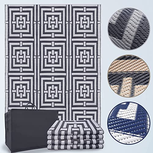 X-Lounge Outdoor Rugs,Straw Rugs Large Garden Lawn Mat Camping Reversible Mats for Backyard Deck Picnic Patio Beach (5' x 8', Gray) - Image 7