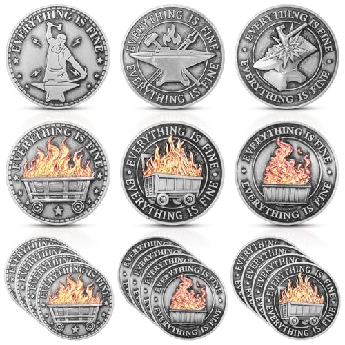 Landical 12 Pcs Dumpster Fire Challenge Coin Double Sided Dumpster Fire Desk Accessories Funny Medallions for Staff Appreciation Gifts Commemorative Coin Team Office Gifts(Silver)