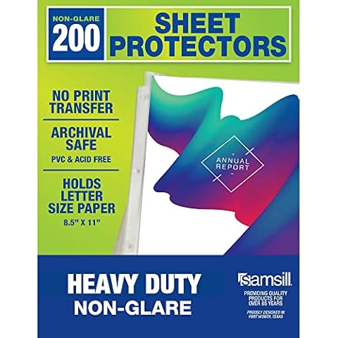 Samsill 200 Pack Heavy Duty Sheet Protectors, Non-Glare, 8.5x11 Inch Page Protectors for 3 Ring Binder, Letter Size Protectors, Reinforced Holes, Non-Glare Protector, Top Loading, Acid Free Cover